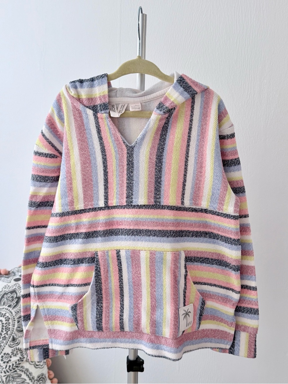 Roxy - Girl’s Striped Hooded Knit Beach Sweater - Pastel Pink - Size 8